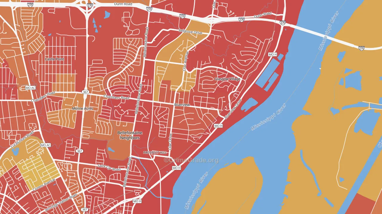 Riverview, MO Map of Burglary Rates