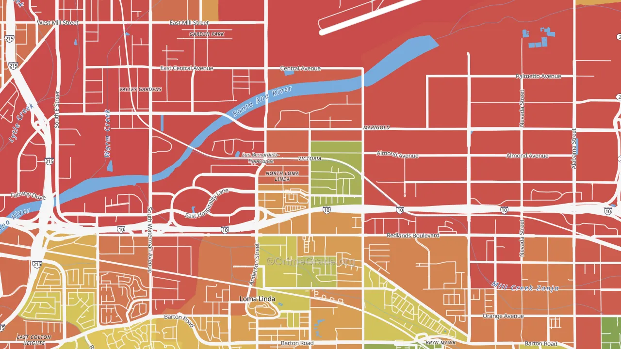 Riverview, San Bernardino, CA Map of Burglary Rates