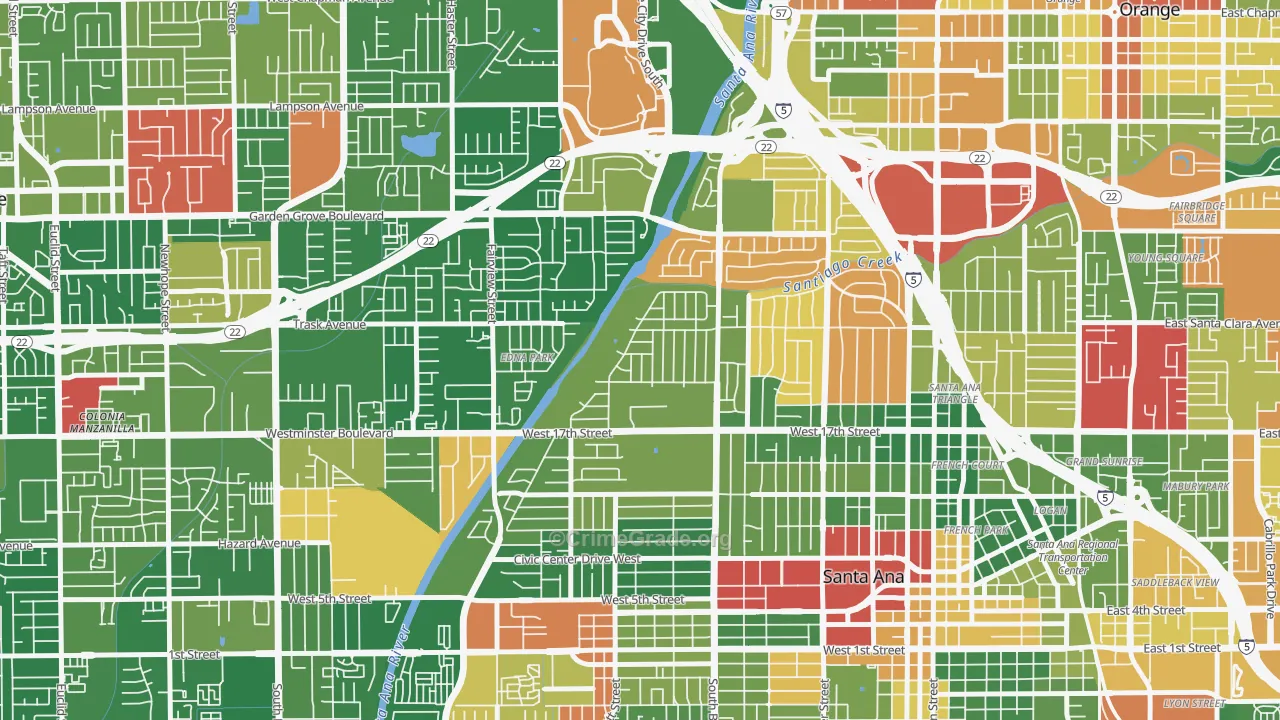 Riverview-Santa Ana, Santa Ana, CA Map of Burglary Rates