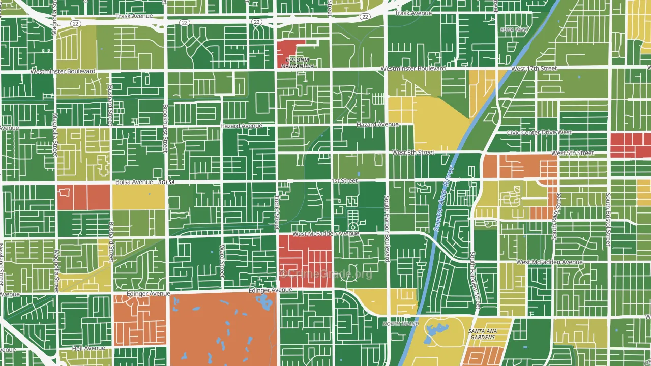 Riverview West, Santa Ana, CA Map of Burglary Rates