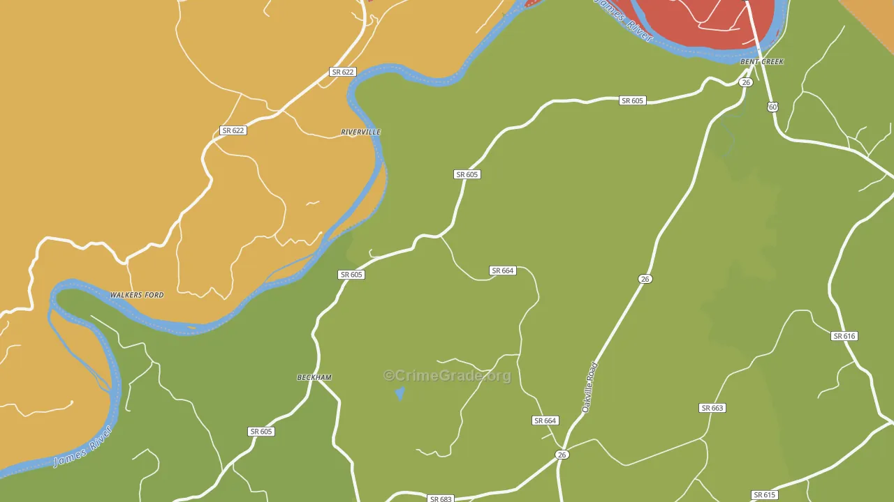 Riverville, VA Map of Burglary Rates