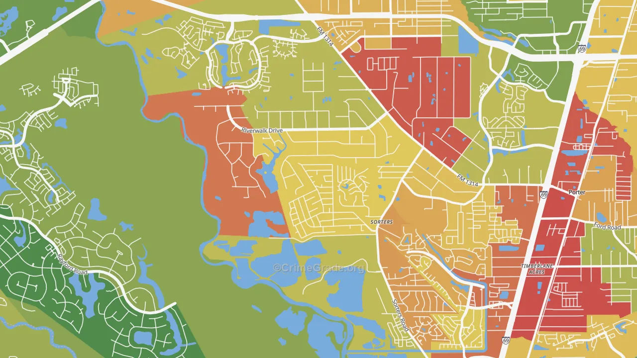 Riverwalk, Porter, TX Map of Burglary Rates