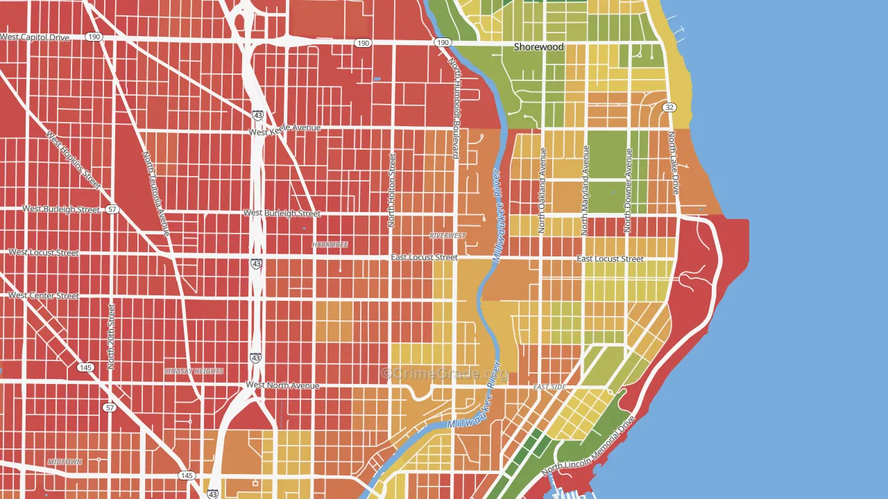 Riverwest, Milwaukee, WI Map of Burglary Rates