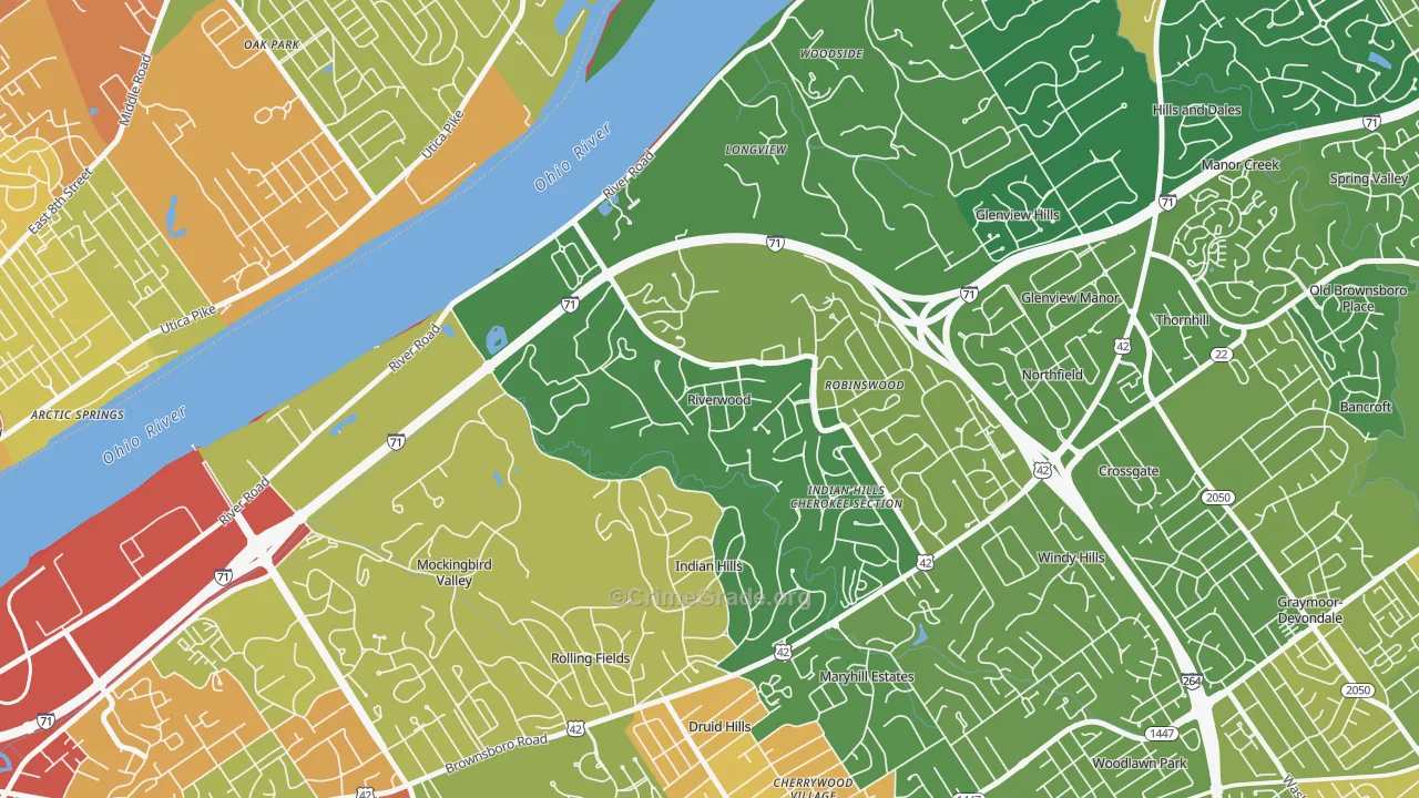 Riverwood, KY Map of Burglary Rates