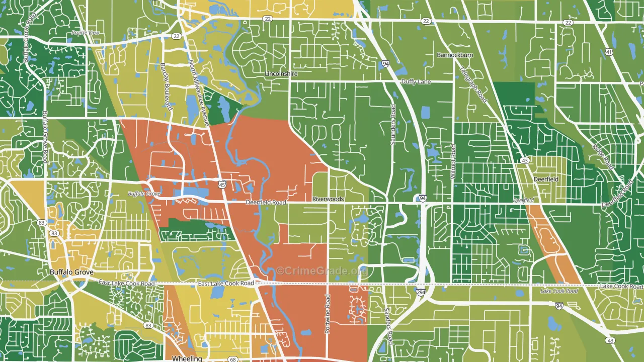 Riverwoods, IL Map of Burglary Rates