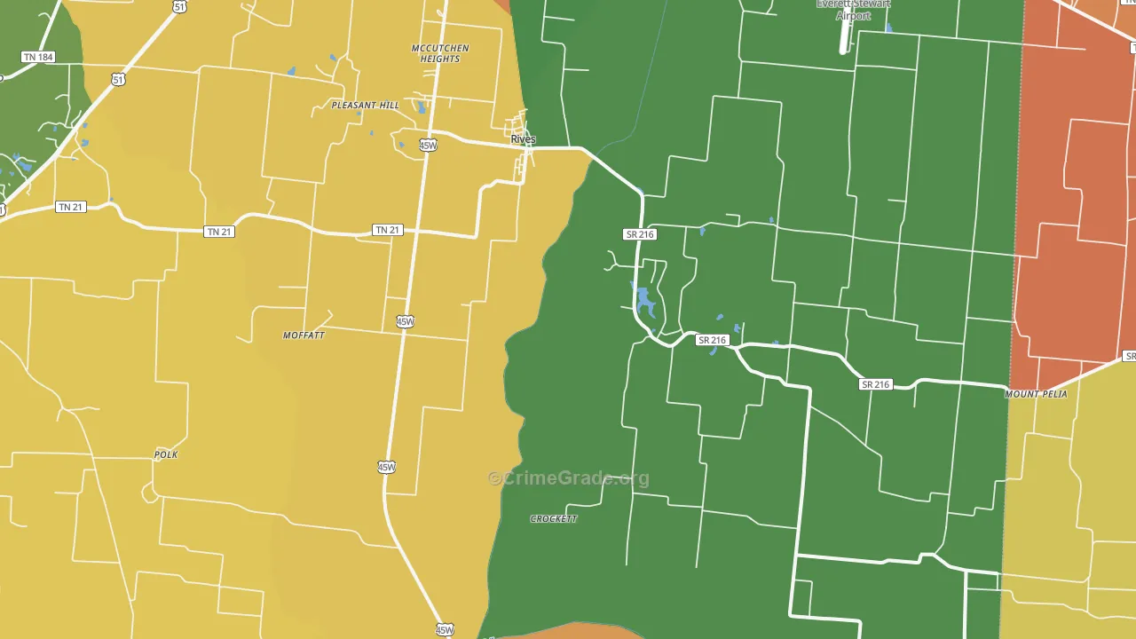 Rives, TN Map of Burglary Rates