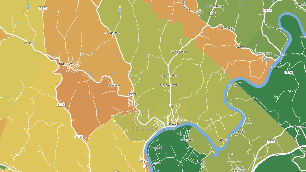 Rivesville, WV Map of Burglary Rates