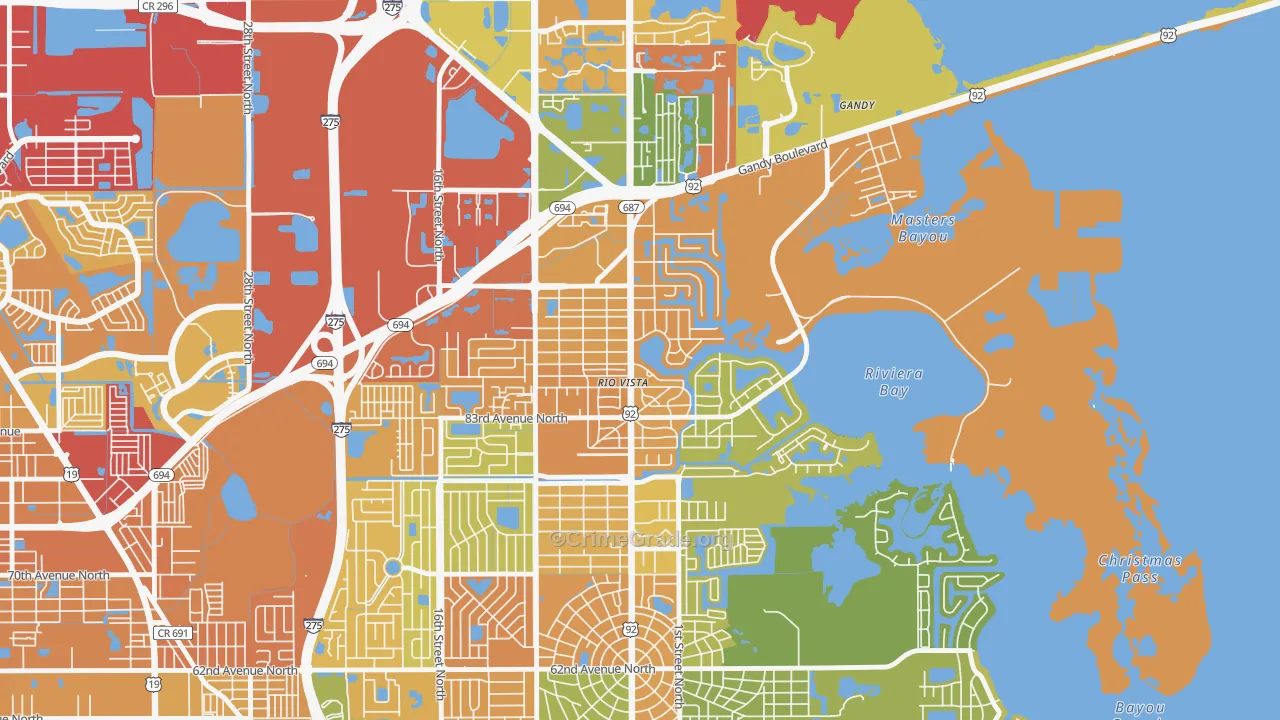 Riviera Bay, St. Petersburg, FL Map of Burglary Rates