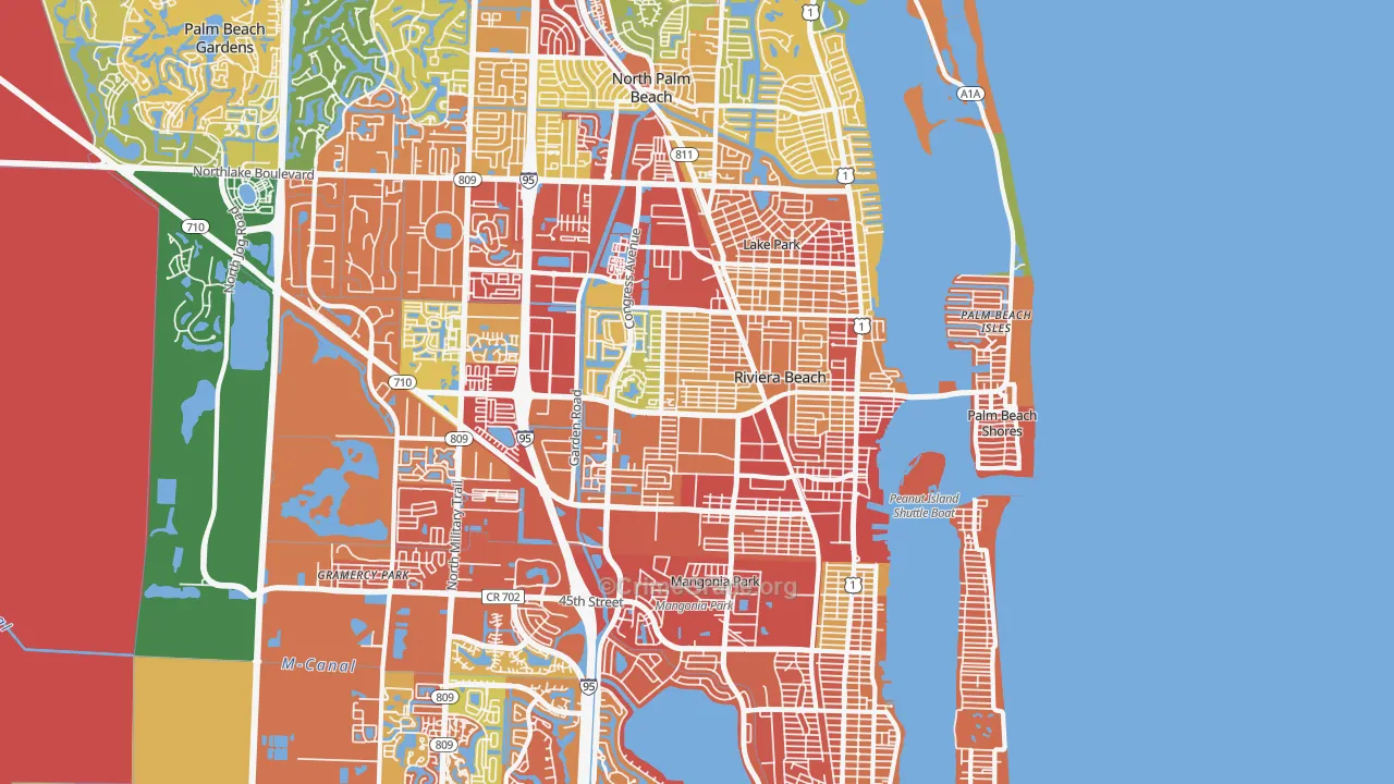 Riviera Beach, FL Map of Burglary Rates