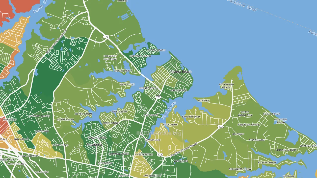 Riviera Beach, MD Map of Burglary Rates