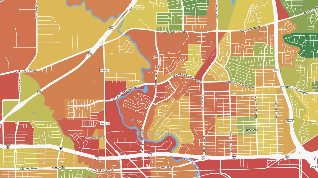 Riviera East, Houston, TX Map of Burglary Rates