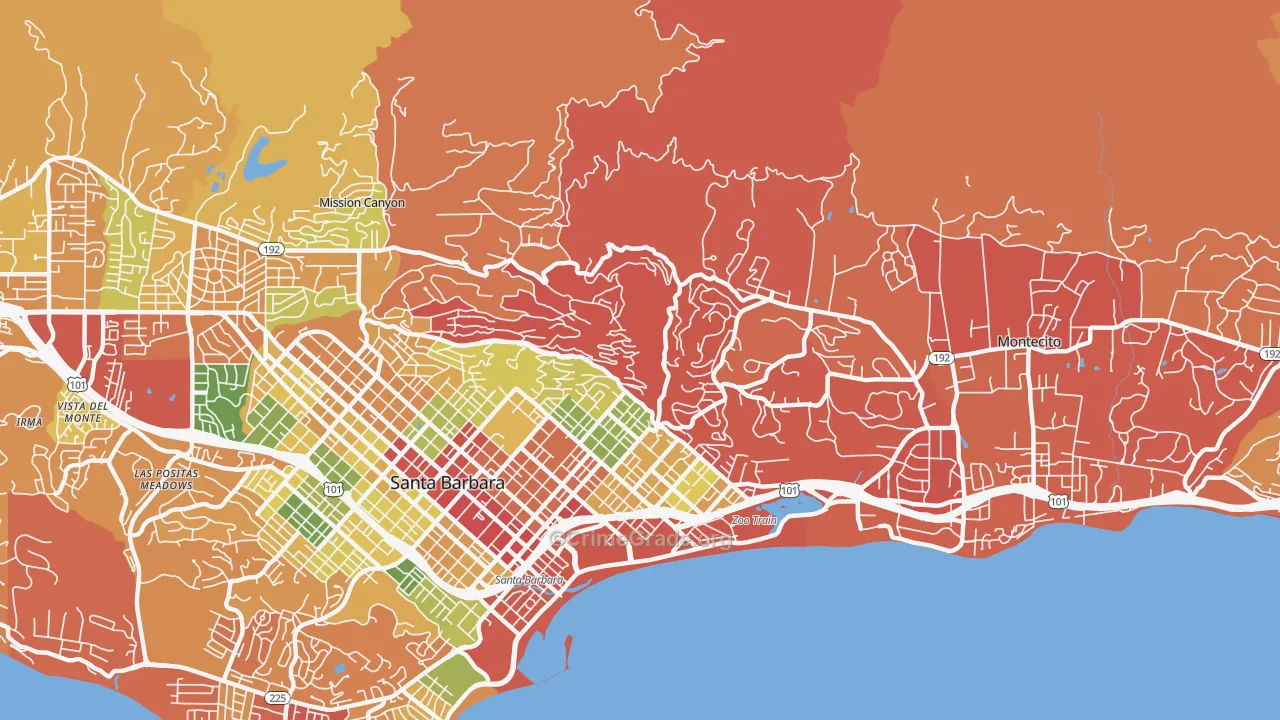 Riviera, Santa Barbara, CA Map of Burglary Rates