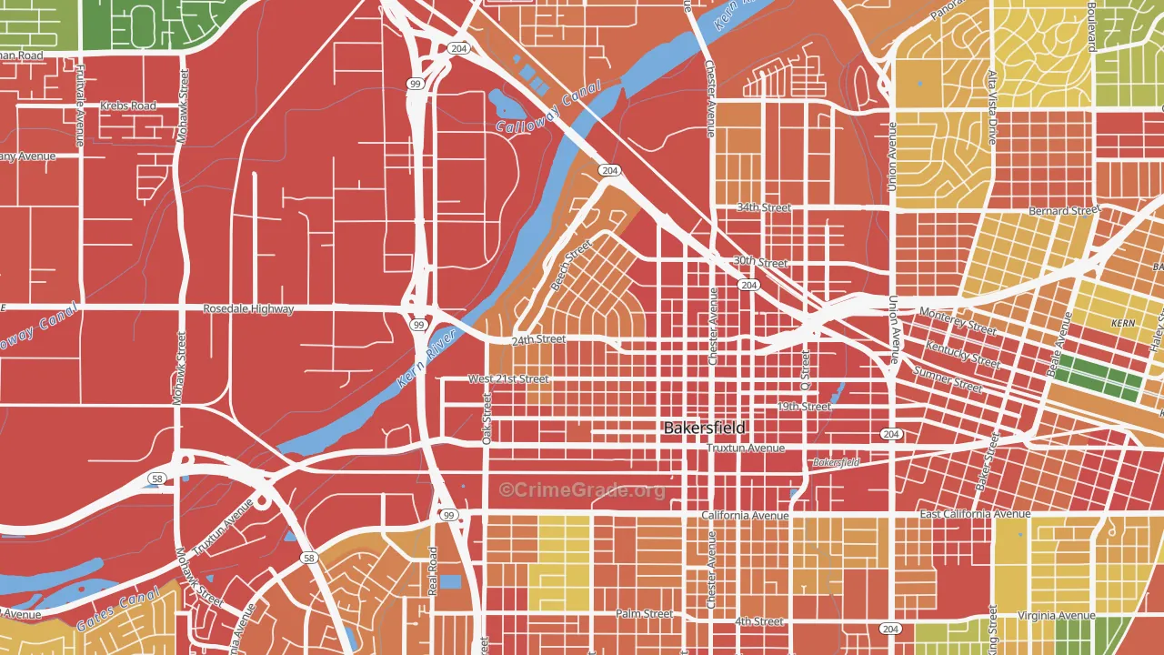 Riviera-Westchester, Bakersfield, CA Map of Burglary Rates