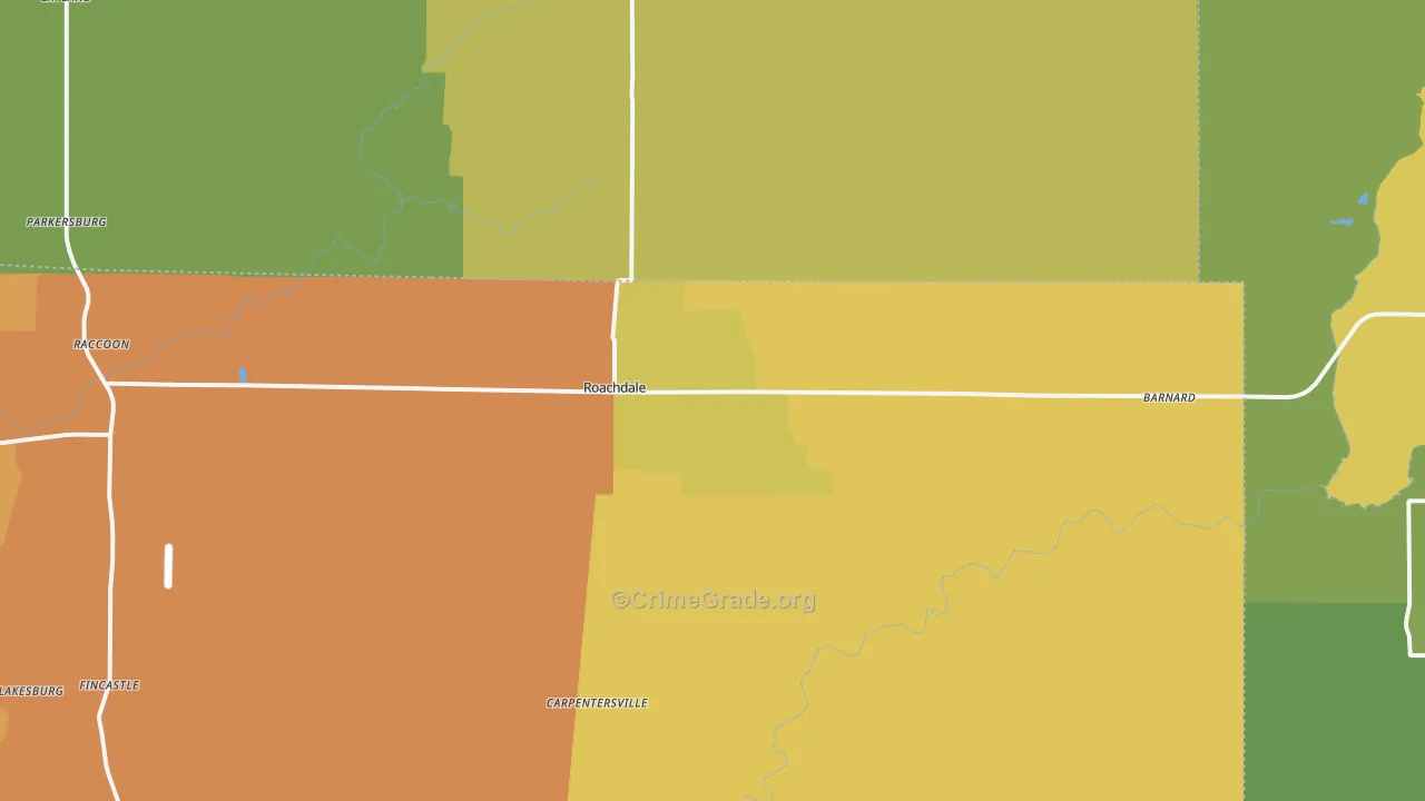 Roachdale, IN Map of Burglary Rates