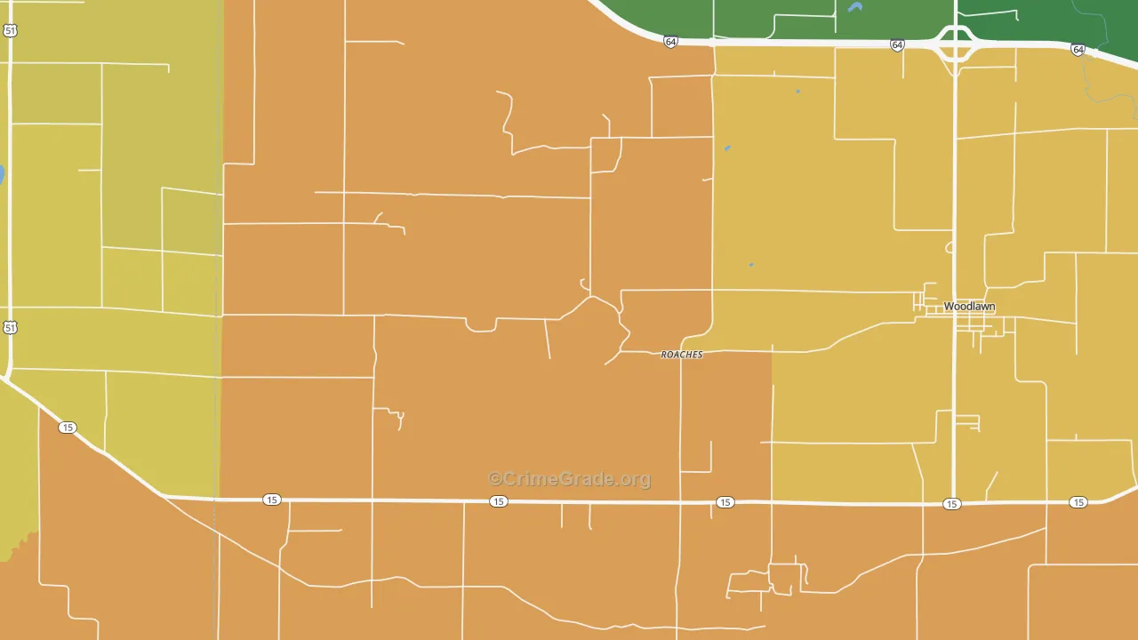 Roaches, IL Map of Burglary Rates