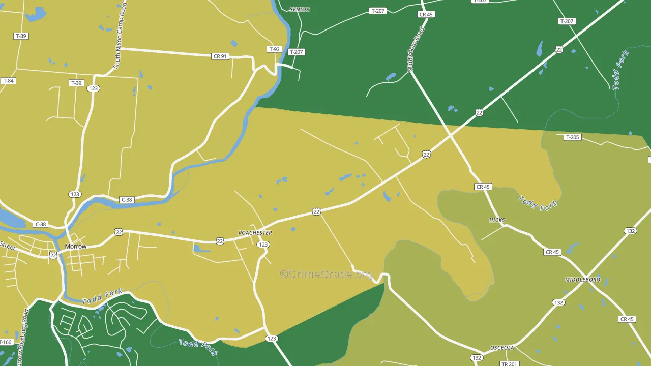 Roachester, OH Map of Burglary Rates