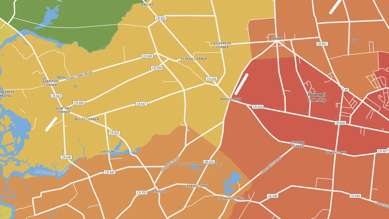 Roadstown, NJ Map of Burglary Rates