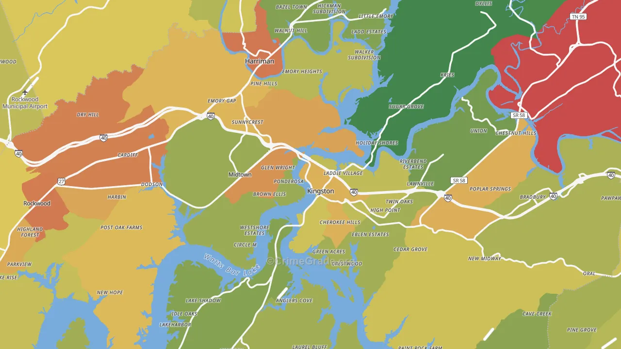 Roane County, TN Map of Burglary Rates
