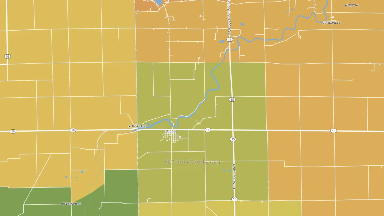Roann, IN Map of Burglary Rates