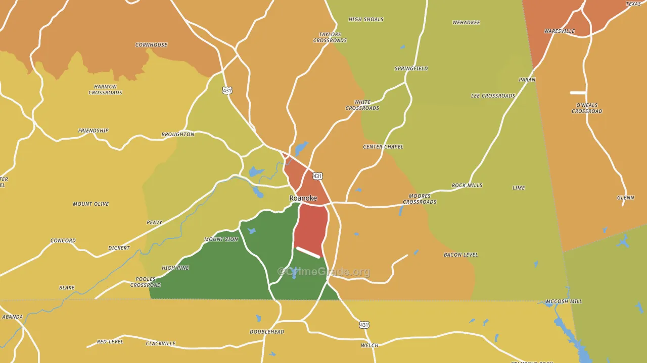 Roanoke, AL Map of Burglary Rates