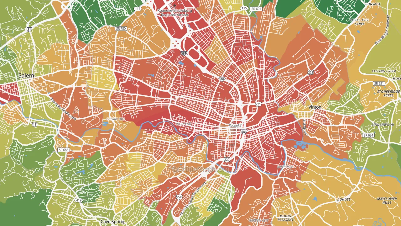 Roanoke City, VA Map of Burglary Rates