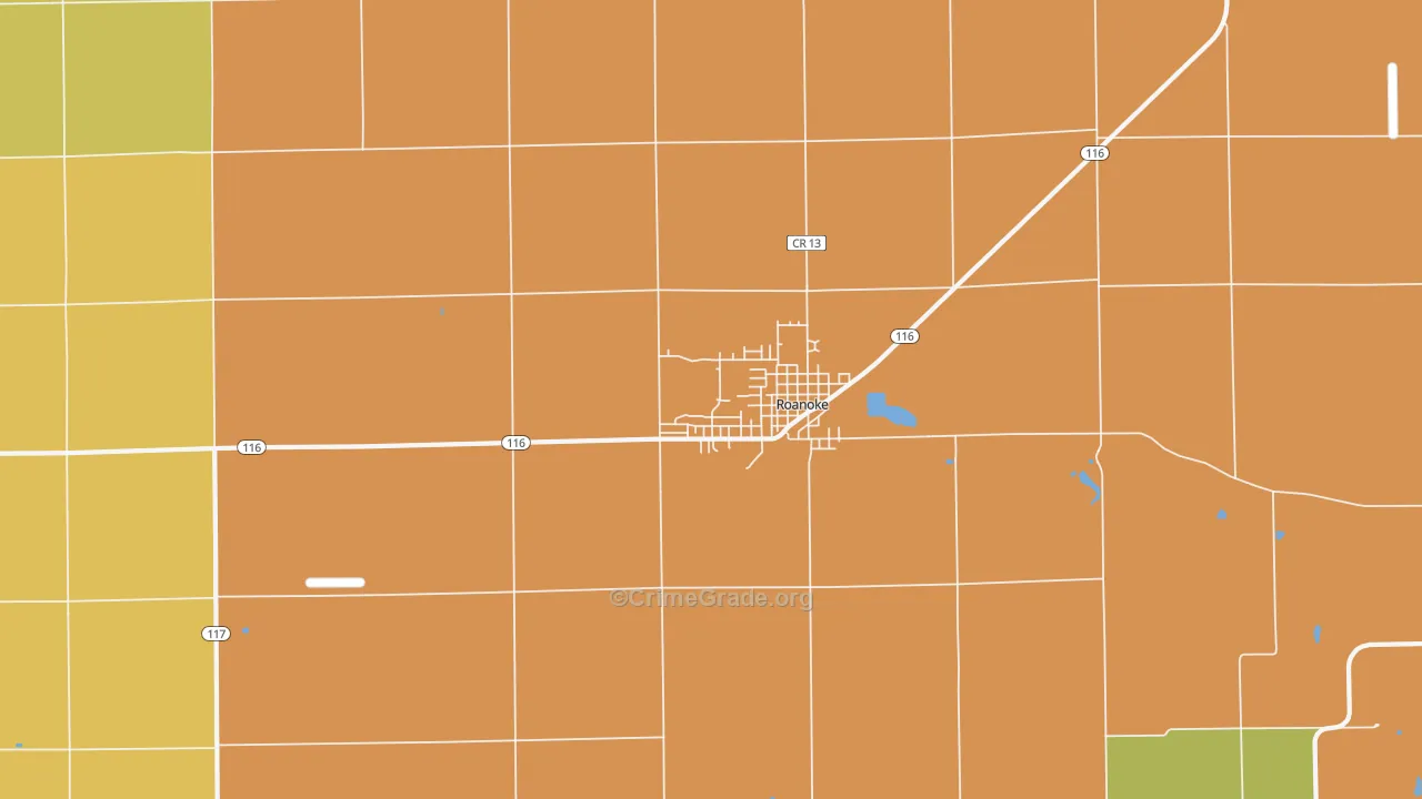 Roanoke, IL Map of Burglary Rates