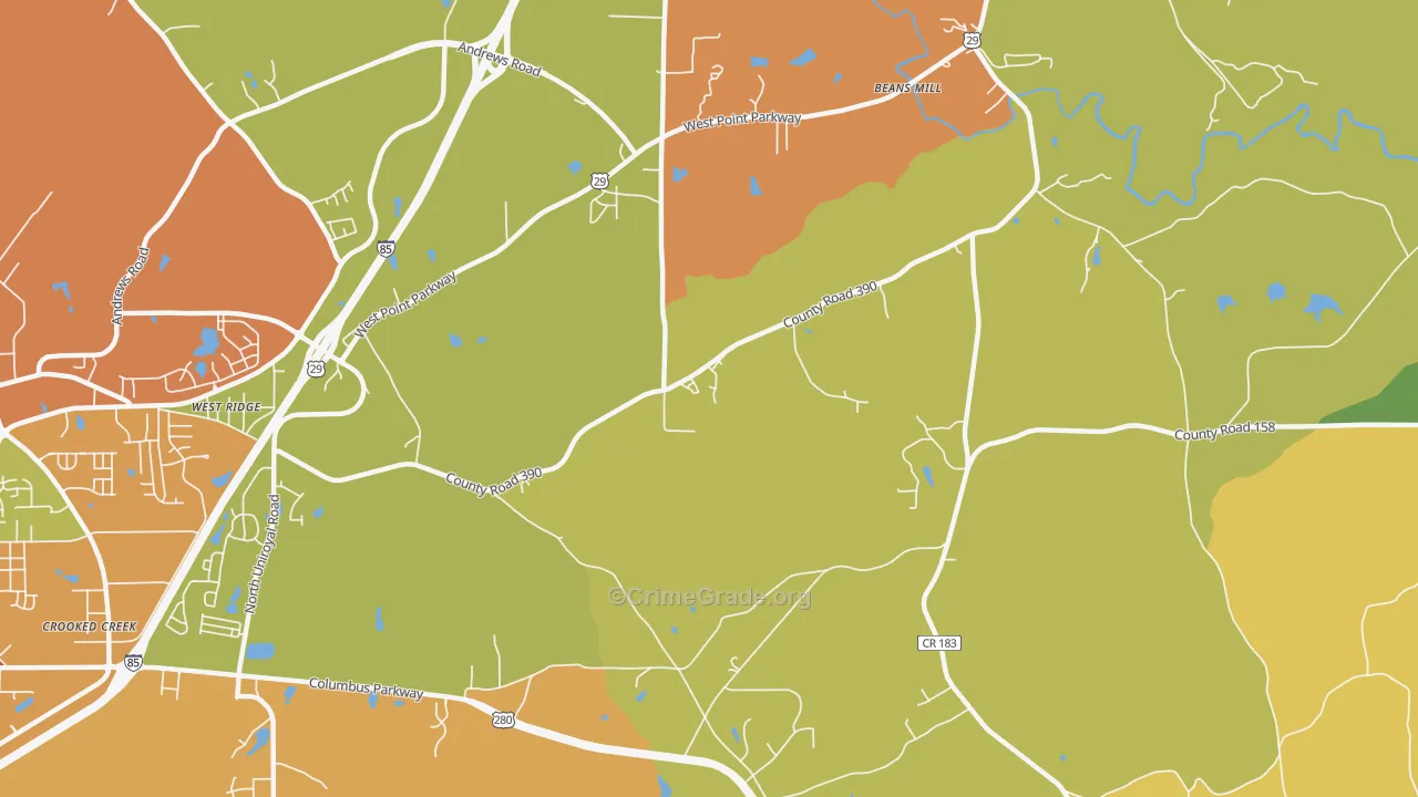 Roanoke Junction, AL Map of Burglary Rates