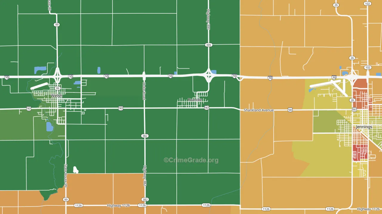Roanoke, LA Map of Burglary Rates