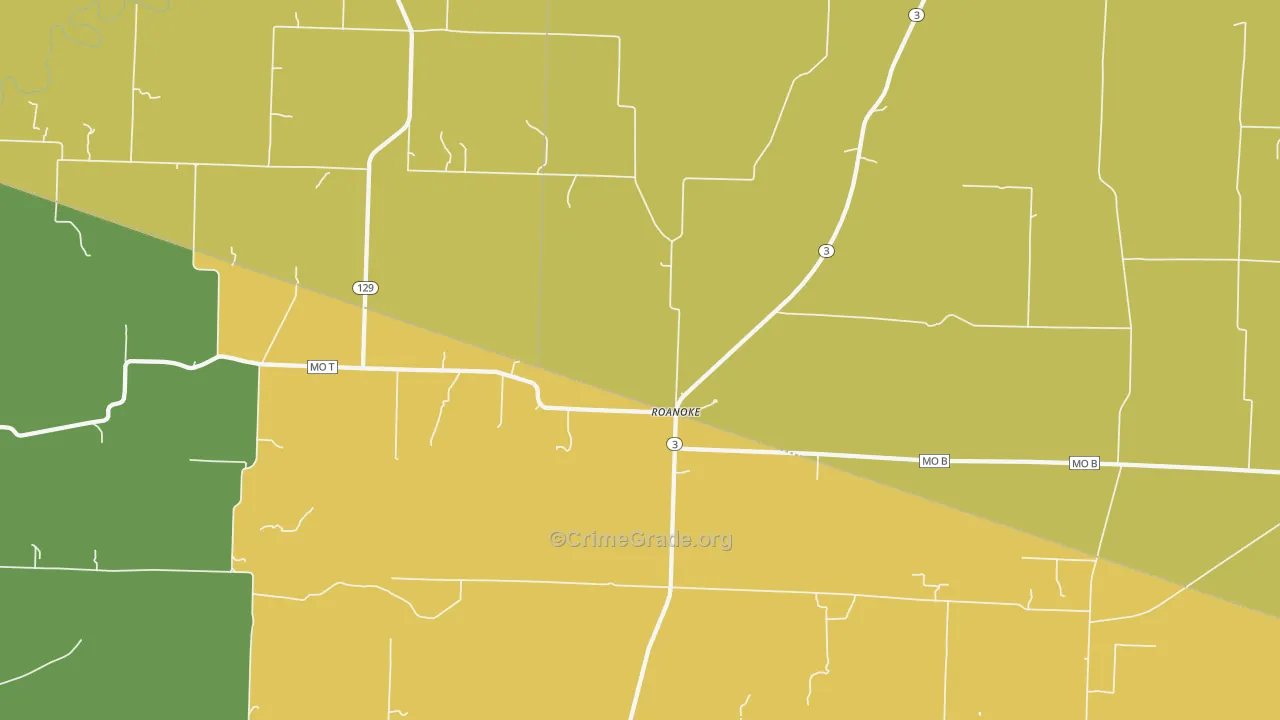 Roanoke, MO Map of Burglary Rates