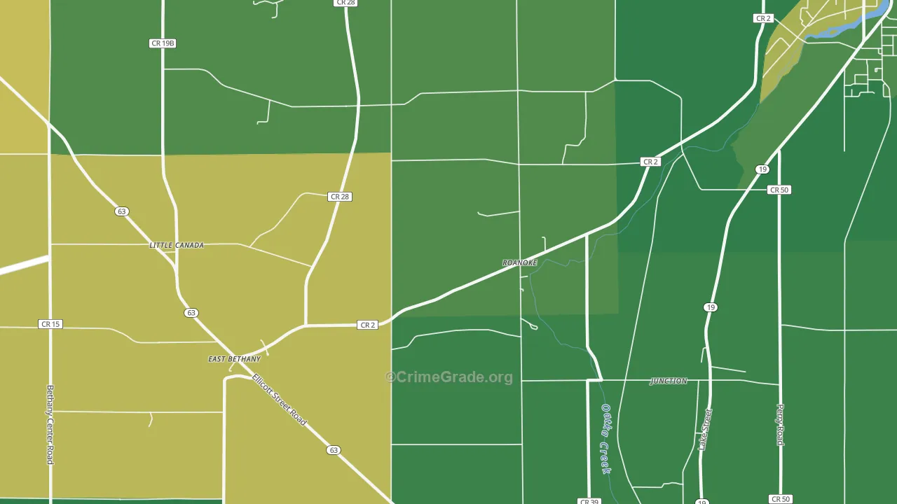 Roanoke, NY Map of Burglary Rates