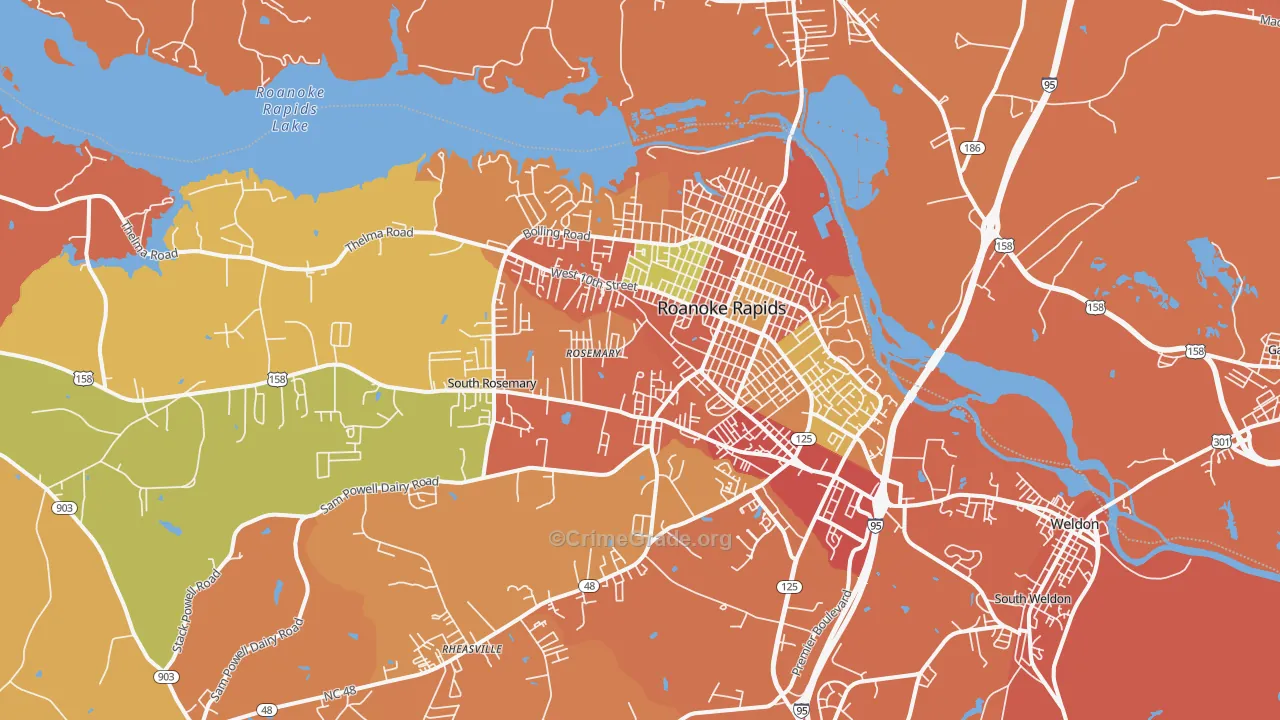 Roanoke Rapids, NC Map of Burglary Rates