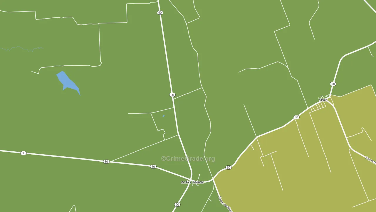 Roans Prairie, TX Map of Burglary Rates