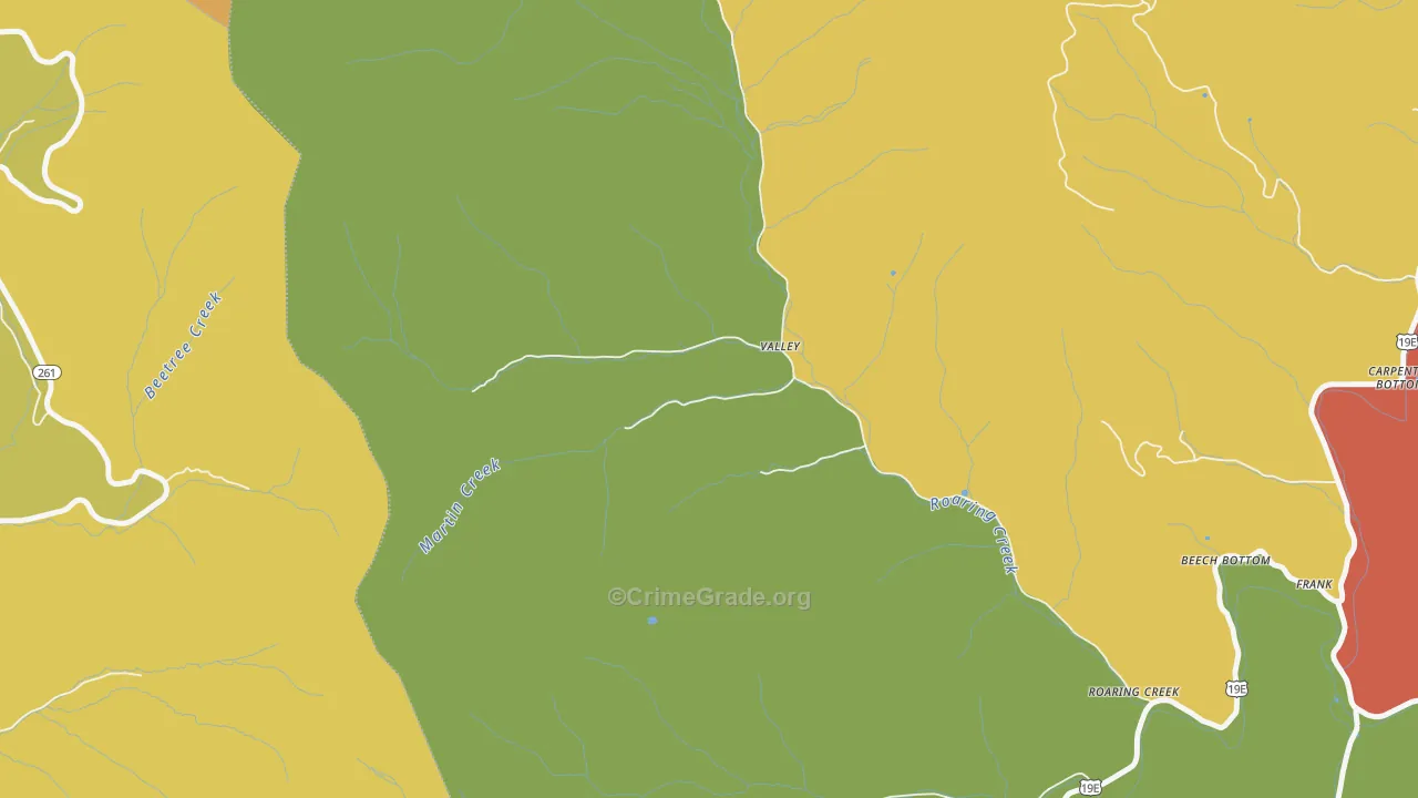 Roaring Creek, NC Map of Burglary Rates