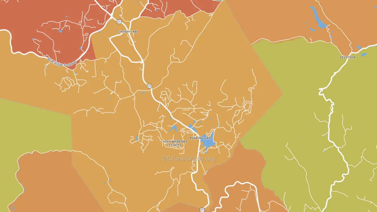 Roaring Gap, NC Map of Burglary Rates