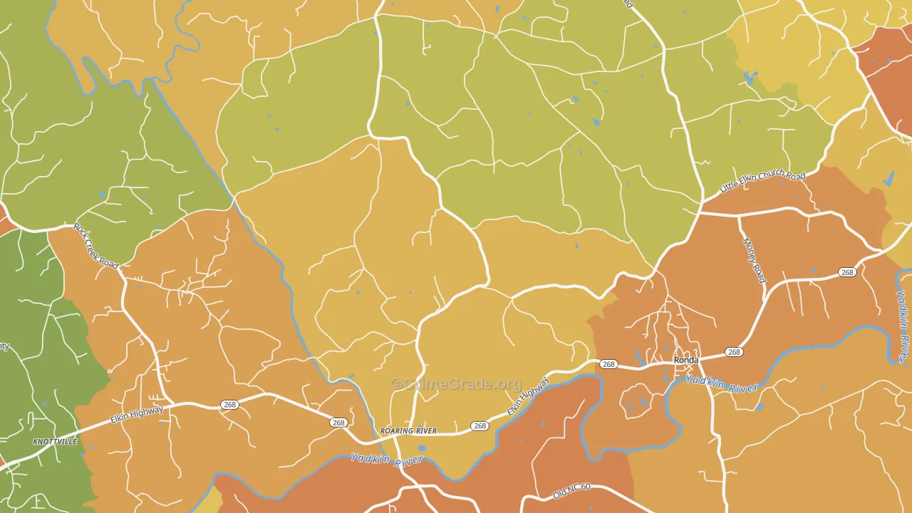 Roaring River, NC Map of Burglary Rates