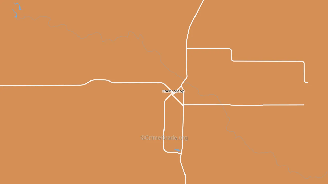 Roaring Springs, TX Map of Burglary Rates