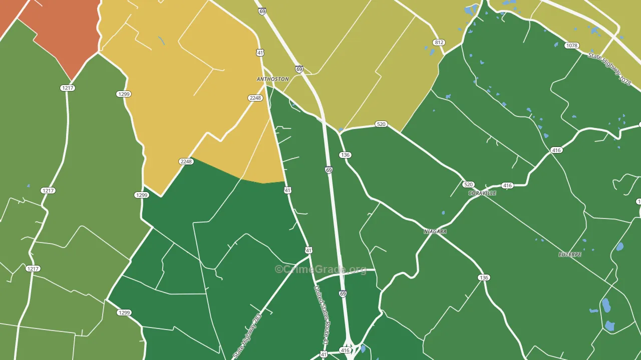 Robards, KY Map of Burglary Rates