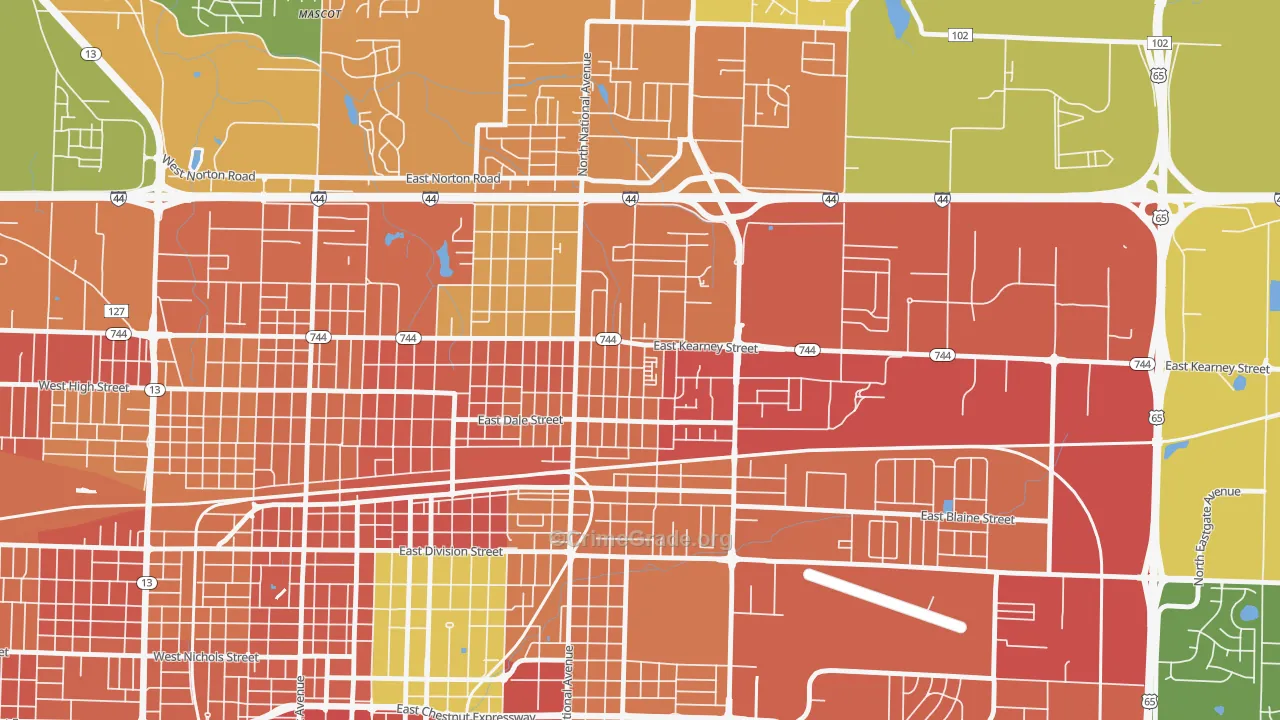 Robberson, Springfield, MO Map of Burglary Rates