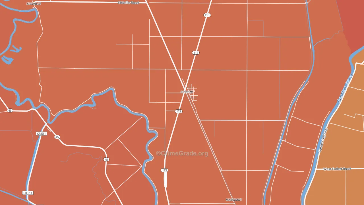 Robbins, CA Map of Burglary Rates