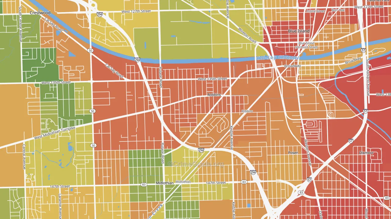 Robbins, IL Map of Burglary Rates