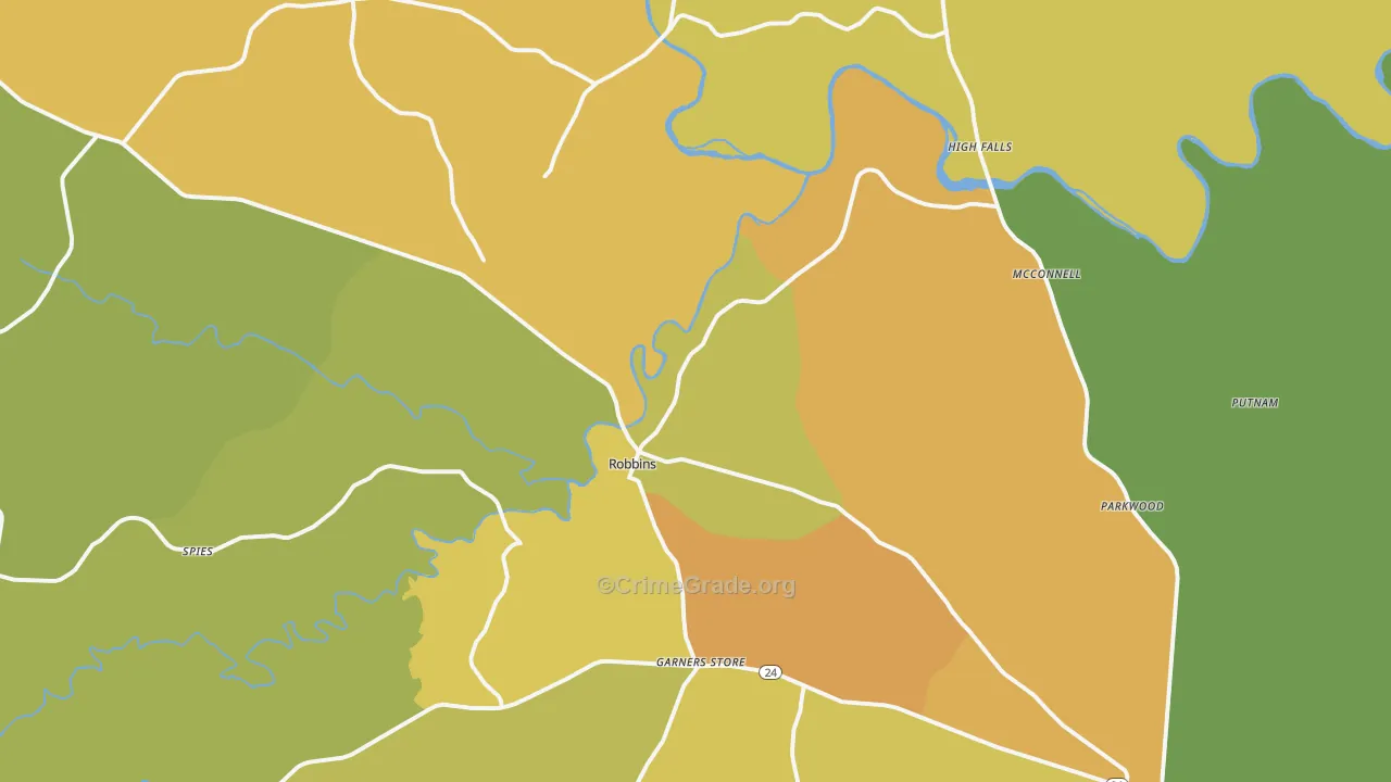 Robbins, NC Map of Burglary Rates