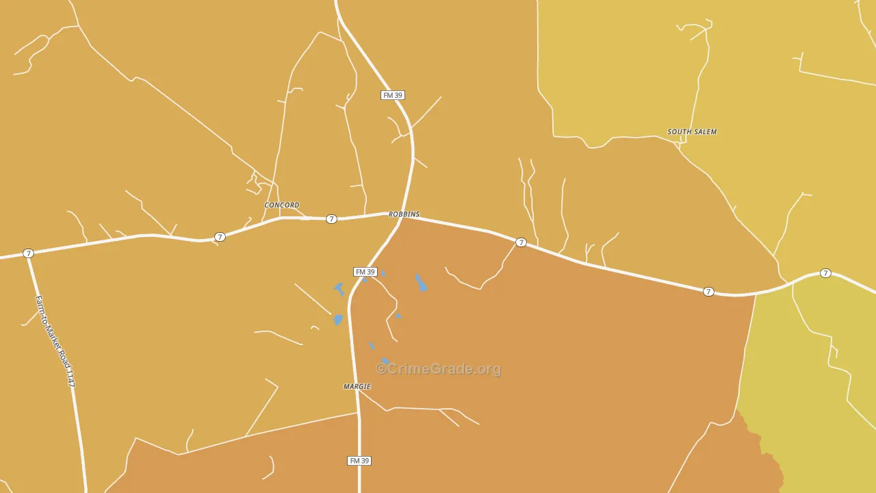 Robbins, TX Map of Burglary Rates