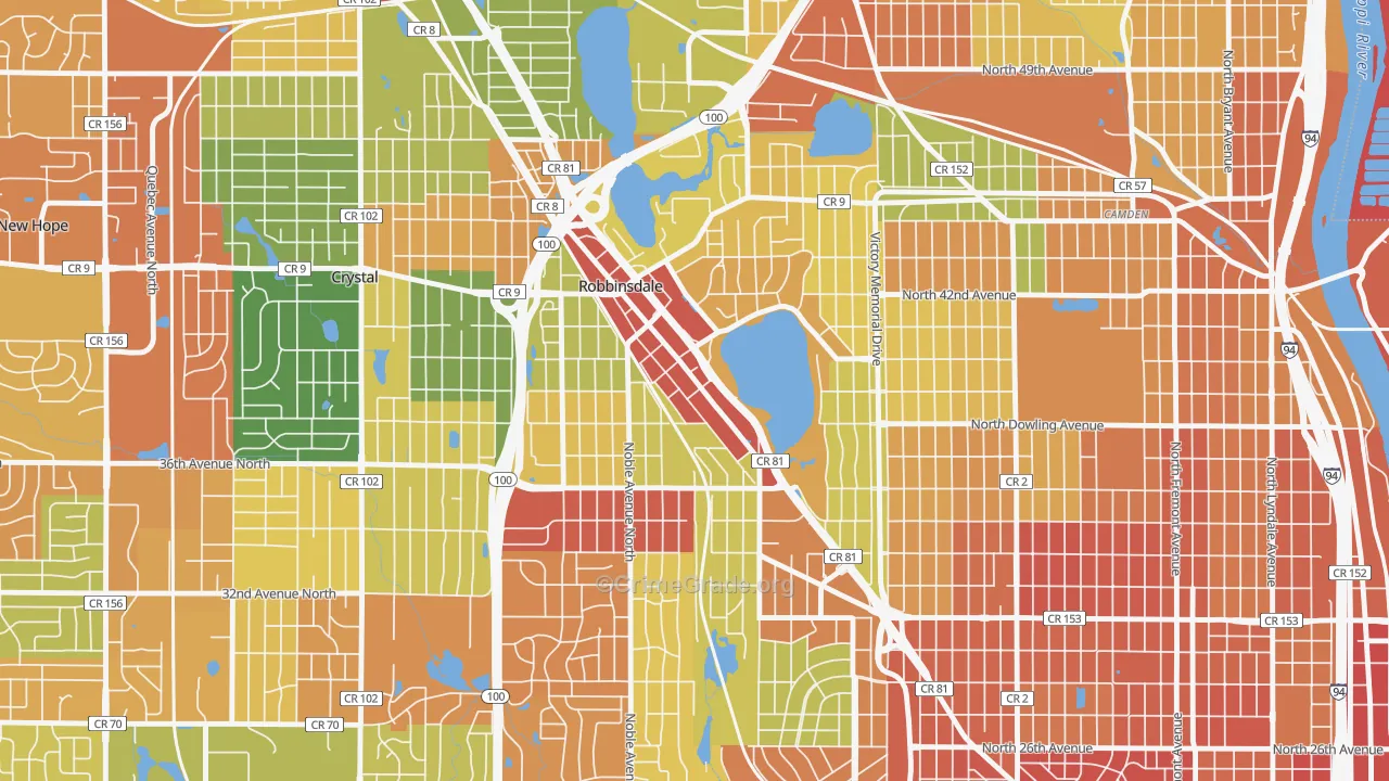 Robbinsdale, MN Map of Burglary Rates