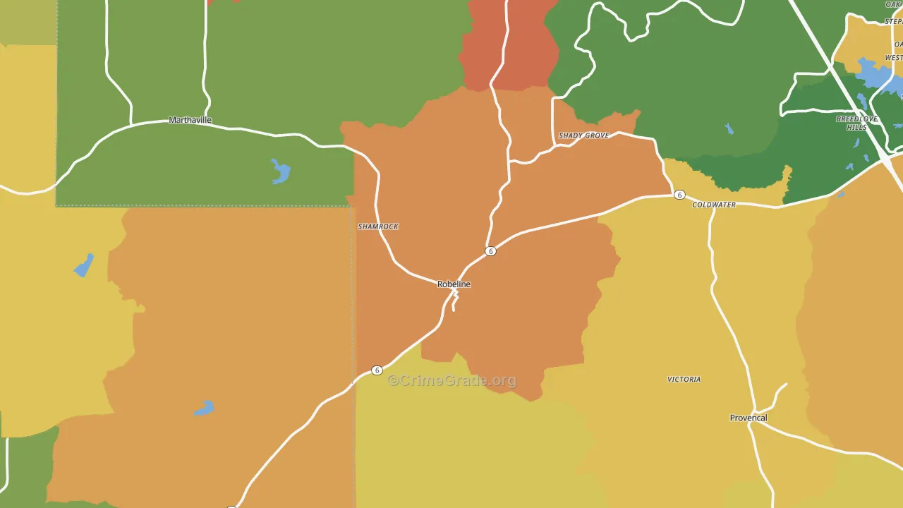 Robeline, LA Map of Burglary Rates