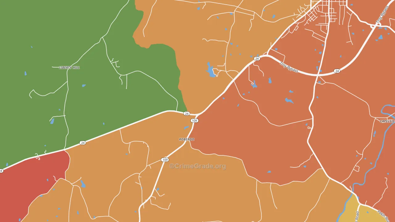 Roberdo, NC Map of Burglary Rates