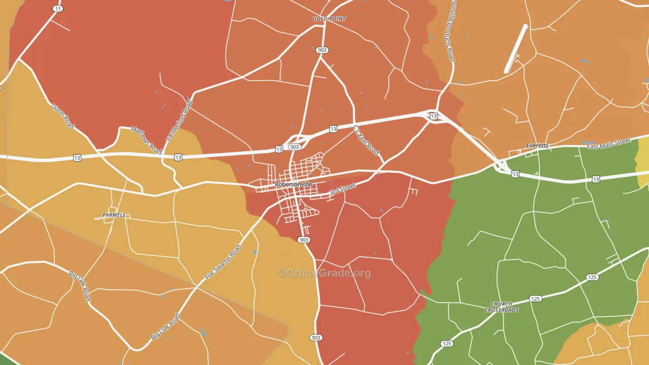 Robersonville, NC Map of Burglary Rates