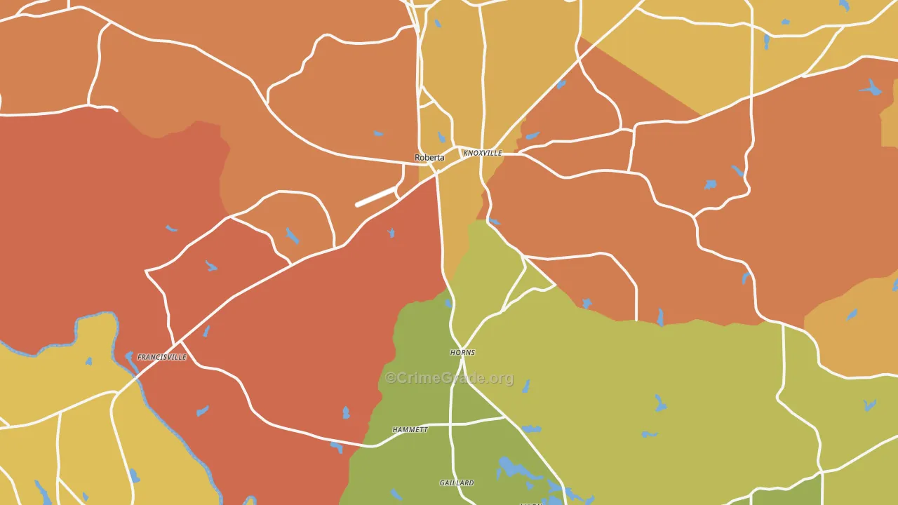 Roberta, GA Map of Burglary Rates