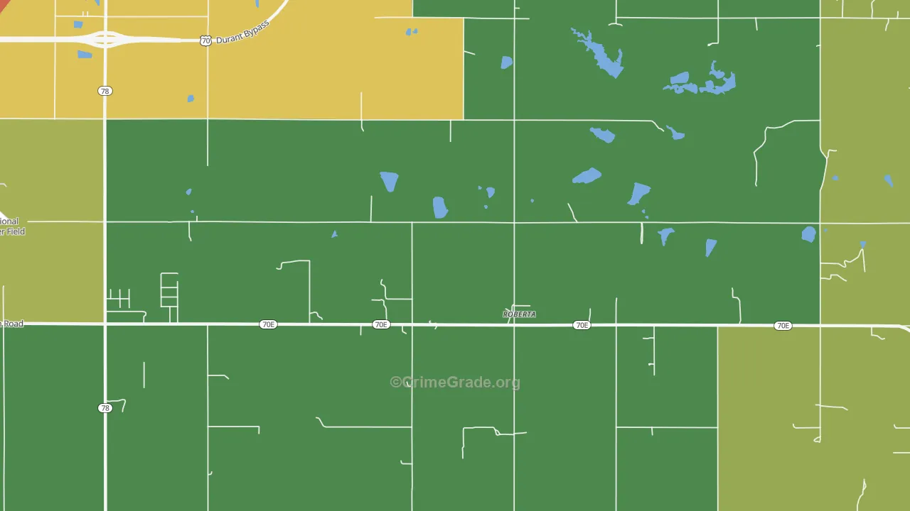 Roberta, OK Map of Burglary Rates