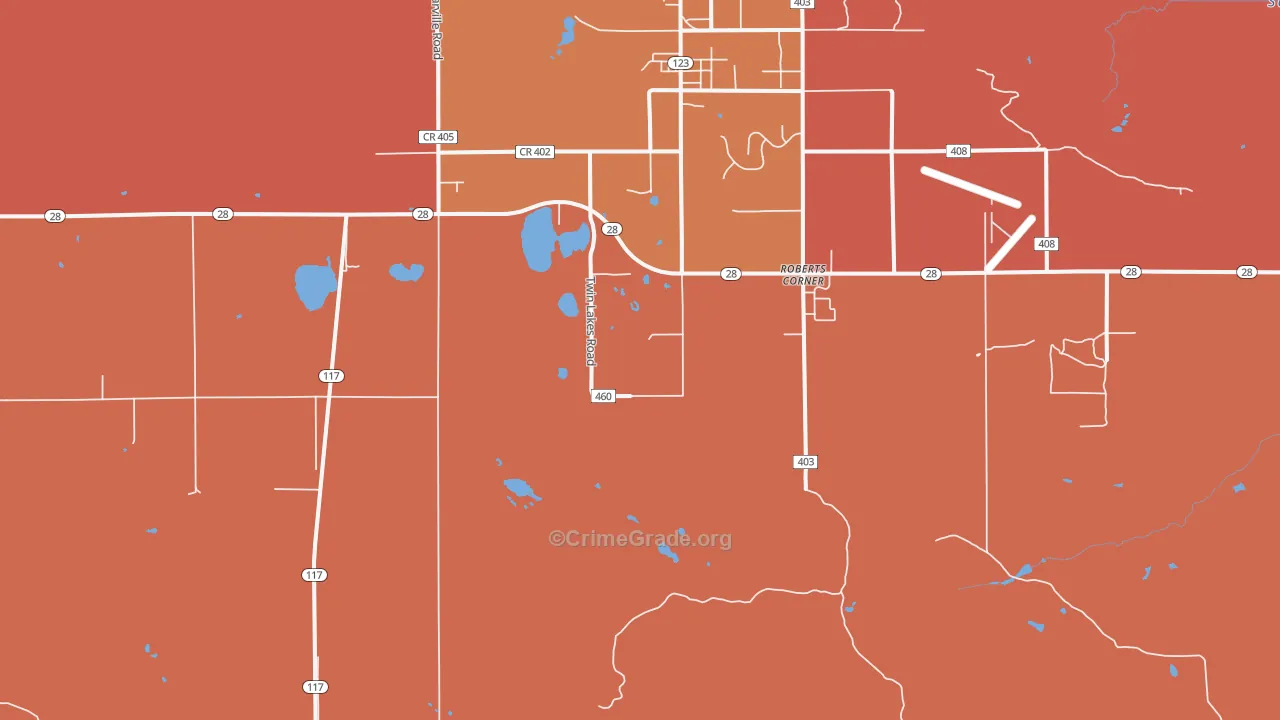 Roberts Corners, MI Map of Burglary Rates