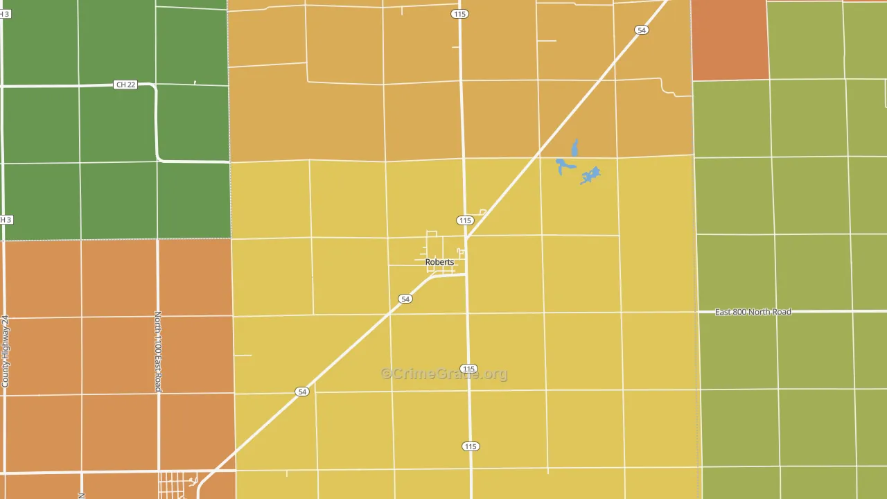 Roberts, IL Map of Burglary Rates